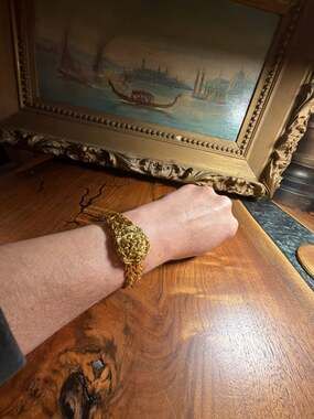 Vintage Metallic Gold Braided Cord Macrame Cuff Bracelet